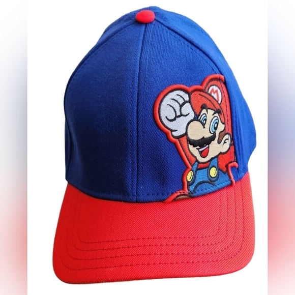 Nintendo Other - Nintendo Super Mario Blue And Red Fitted Hat A-Flex Fit Hat Cap New Mario Hat